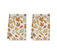 Lot de 2 torchons de cuisine à motif de feuille - Serviettes de cuisine réutilisables en tissu texturé orange - 40,6 x 61 cm - Couleurs d'automne - Décoration d'intérieur