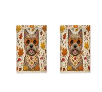 Lot de 2 torchons de cuisine à séchage rapide Motif de chien Cairn Terrier d'automne rétro découpé en papier Motif feuille d'érable Cadeau de pendaison de crémaillère pour cuisine, salle de bain