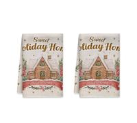 Lot de 2 torchons de cuisine absorbants en forme de maison en pain d'épices, couronne festive, fleurs de Noël, rouge, 40,6 x 61 cm