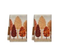 Lot de 2 torchons de cuisine absorbants, motif arbres, feuilles rustiques, automne, orange, 40,6 x 61 cm