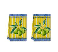 Lot de 2 torchons de cuisine absorbants, motif feuilles rustiques, rayures jaunes, 40,6 x 61 cm, motif olives