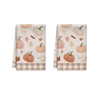 Lot de 2 torchons de cuisine citrouille à séchage rapide - Motif feuille rustique d'automne - Bâton de cannelle orange - 40,6 x 61 cm