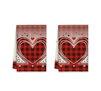 Lot de 2 torchons de cuisine en forme de cœur rustique à pois pour la Saint-Valentin, doux, absorbants, décoration de comptoir, 40,6 x 61 cm (rouge)