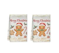 Lot de 2 torchons de cuisine en pain d'épices pour Noël, sucre d'orge, flocon de neige, rouge absorbants, doux, 40,6 x 61 cm