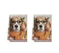 Lot de 2 torchons de cuisine en tricot doux pour sécher la vaisselle, décoration d'intérieur festive - Motif portrait de chien - 40,6 x 61 cm - Orange