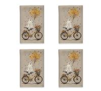 Lot de 2 torchons de cuisine fantômes, torchons fantaisistes illustrés de vélos et de feuilles d'automne jaunes pour la vaisselle, décoration de cuisine de style cottage, 40 x 66 cm (2 pièces)