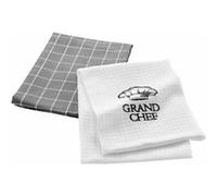 Douceur d'Intérieur – Torchons de cuisine Grand Chef, lot de 2, 50 x 70 cm, coton tissé & nid d'abeille brodé