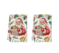 Lot de 2 torchons de cuisine motif Père Noël, sucre d'orge, houx, rouge absorbants, doux pour séchage de la cuisine, décoration de vacances, 40,6 x 61 cm