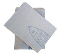 Lot de 2 torchons de cuisine toile 50x70 cm collection MARIS bleu