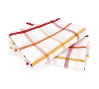 Lot de 2 torchons de cuisine toile 50x70 cm SQUARES LIN orange coton et lin