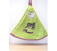 Lot de 2 Torchons Essuie Mains Brouette Lavande- Rond avec Attache - Motifs Brodés - 100% Coton - Ø 65 cm de diamètre - Cuisine ou Salle de Bain - Lavable en Machine (Vert Anis, Lot de 2)