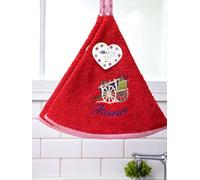 Lot de 2 Torchons Essuie Mains Brouette Lavande- Rond avec Attache - Motifs Brodés - 100% Coton - Ø 65 cm de diamètre - Cuisine ou Salle de Bain - Lavable en Machine (Rouge, Lot de 2)