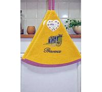 Lot de 2 Torchons Essuie Mains Brouette Lavande- Rond avec Attache - Motifs Brodés - 100% Coton - Ø 65 cm de diamètre - Cuisine ou Salle de Bain - Lavable en Machine (Jaune, Lot de 2)