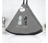 Lot de 2 Torchons Essuie Mains Sel et Poivre - Essuie Mains Cuisine Rond avec Attache - Motifs Brodés - 100% Coton - Ø 65 cm de diamètre - Lavable en Machine (Gris, Lot de 2)