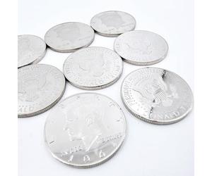 Lot de 2 tours de magie demi-dollar en fer pur pouvant être attirés par un aimant gros plan Pièce de monnaie Accessoires de mentalisme