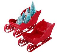 Lot de 2 traîneaux Noël Rouges avec Panier, bonbonnière, Bol et Figurine, for décoration Table ou cheminée