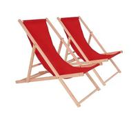 lot de 2 transat en bois chilienne - 107 x 56.5 x 81 cm - rouge