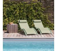 Happy Garden – Lot de 2 transats GALAPAGOS – Textilène et aluminium – Vert sauge