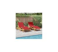 vidaXL Ensemble de chaises longues 2 pcs avec coussins et table en bois d'acacia rouge, vidaXL Chaise longue pliable avec roues et coussin en bois d'acacia rouge