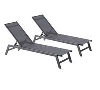 CONCEPT USINE | Lot De 2 Transats Inclinables | Bain De Soleil Chaise Longue d'Extérieur | Prato Gris & Noir | 2 roulettes | Aluminium | Toile en PVC | Dossier Réglable | Jardin Terrasse Plage Piscine