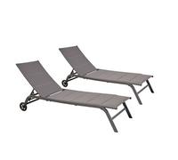Lisboa lot de 2 transats aluminium gris foncé