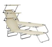 Lot de 2 Transats avec Pare-Soleil Chaises Longues Inclinables Réglable en 5 Positions Bains de Soleil Design avec Anses de Transport Capacité de Charge 110 kg Acier Polyester Argenté Beige [casa.pro]