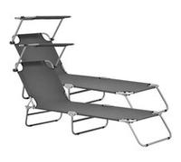 Lot de 2 Transats Argozelo avec Pare-Soleil Acier Polyester Argenté Gris Foncé [casa.pro]