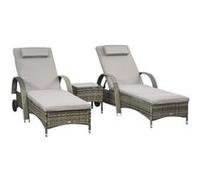 Outsunny - lot de 2 transat - Résine tressée - 200x73x103cm - Gris
