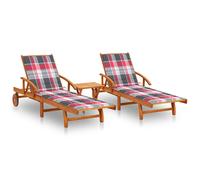 Lot De 2 Transats Chaise Longue Bain De Soleil Lit De Jardin Terrasse Meuble D'extérieur 199 Cm Avec Table Et Coussins Acacia Solide Helloshop26 02_0012118 Multicolore