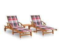 Lot de 2 transats chaise longue bain de soleil lit de jardin terrasse meuble d'extérieur 199 cm avec table et coussins acacia solide 02_0012118