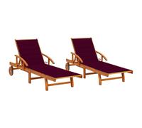 Lot De 2 Transats Chaise Longue Bain De Soleil Lit De Jardin Terrasse Meuble D'extérieur Avec Coussins Bois D'acacia Solide Helloshop26 02_0012067 Multicolore