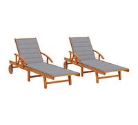 Lot De 2 Transats Chaise Longue Bain De Soleil Lit De Jardin Terrasse Meuble D'extérieur Avec Coussins Bois D'acacia Solide Helloshop26 02_0012053 Multicolore