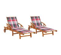 Lot De 2 Transats Chaise Longue Bain De Soleil Lit De Jardin Terrasse Meuble D'extérieur Avec Coussins Bois D'acacia Solide Helloshop26 02_0012058 Multicolore