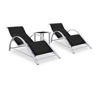 Lot De 2 Transats Chaise Longue Bain De Soleil Lit De Jardin Terrasse Meuble D'extérieur Avec Table Aluminium Noir Helloshop26 02_0012074 Multicolore