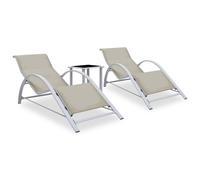 Lot De 2 Transats Chaise Longue Bain De Soleil Lit De Jardin Terrasse Meuble D'extérieur Avec Table Aluminium Crème Helloshop26 02_0012073 Multicolore