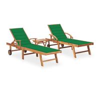 Lot De 2 Transats Chaise Longue Bain De Soleil Lit De Jardin Terrasse Meuble D'extérieur Avec Table Et Coussin Bois De Teck Solide Helloshop26 02_0012091 Multicolore