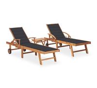 Lot De 2 Transats Chaise Longue Bain De Soleil Lit De Jardin Terrasse Meuble D'extérieur Avec Table Et Coussin Bois De Teck Solide Helloshop26 02_0012081 Multicolore