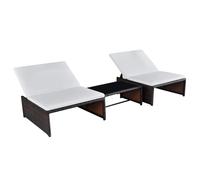 Lot De 2 Transats Chaise Longue Bain De Soleil Lit De Jardin Terrasse Meuble D'extérieur Avec Table Résine Tressée Marron Helloshop26 02_0012130 Multicolore