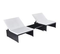 Lot De 2 Transats Chaise Longue Bain De Soleil Lit De Jardin Terrasse Meuble D'extérieur Avec Table Résine Tressée Noir Helloshop26 02_0012133 Multicolore