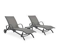 Lot De 2 Transats Chaise Longue Bain De Soleil Lit De Jardin Terrasse Meuble D'extérieur Avec Table Textilène Et Acier Helloshop26 02_0012135 Multicolore