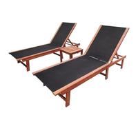 Lot De 2 Transats Chaise Longue Bain De Soleil Lit De Jardin Terrasse Meuble D'extérieur Et Table Bois D'acacia Solide Et Textilène Helloshop26 02_0012144 Multicolore