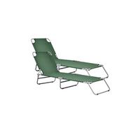 Lot de 2 Transats Chaises Longues Inclinables Réglables en 5 Positions Bains de Soleil Design avec Anses de Transport Capacité de Charge 110 kg Acier Polyester Argenté Mat Vert Foncé [casa.pro] Vert G