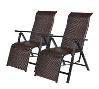 Lot De 2 Transats Chaises Longues Jardin 59 X 151,5 X 75 Cm Position Réglable Accoudoirs Style Classique En Rotin Pe Marron Helloshop26 20_0012552 Multicolore