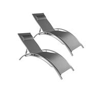 Chaises longues - TECTAKE - Lot de 2 transats de jardin en acier ALINA dossier réglable en 5 positions - Gris