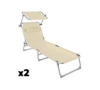 Lot de 2 transats de jardin en acier pliable beige