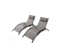 Bahia Gris/Noir X2 : Lot De 2 Transats Empilables Et Ajustables En Aluminium Et Textilène Gris