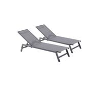 CONCEPT USINE | Lot De 2 Transats Inclinables | Bain De Soleil Chaise Longue d'Extérieur | Prato Gris | 2 roulettes | Aluminium | Toile en PVC | Dossier Réglable | Jardin Terrasse Plage Piscine