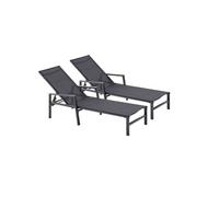 CONCEPT USINE - Lot de 2 Transats Ajustables avec accoudoirs | Bain de Soleil Chaise Longue Confortable | Bari Noir | Aluminium | Toile en PVC | Dossier Réglable 6 Positions | Jardin Terrasse Piscine