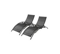 CONCEPT USINE | Lot de 2 Transats Ajustables et Empilables | Bain de Soleil Chaise Longue d'Extérieur Confortable | Bahia Noir | Réglable 6 Positions | Jardin Terrasse Plage Piscine