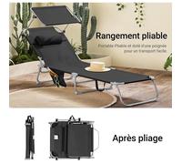 Lot de 2 Transats de Jardin OGS48-SCHx2 SoBuy - Chaises Longue Pliable Position réglable avec Parasol Pare Soleil - Noir